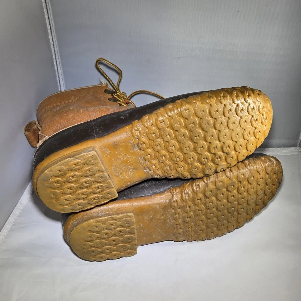 Vintage LL Bean Duck Boots Weathered Leather Mens 9 Gore Tex Brown USA Made